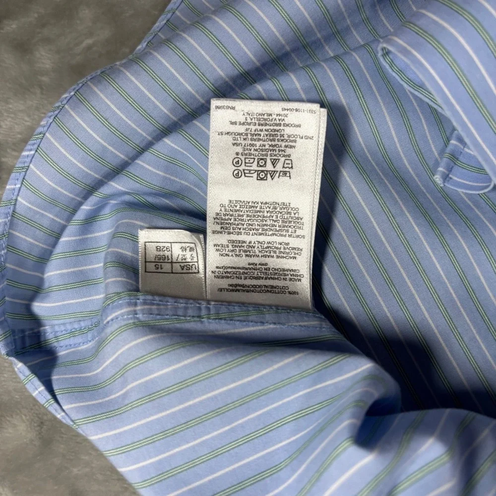 Brooks Brothers 1818 Regent Dress Shirt Mens 15 4/5 Blue Green Striped Non-Iron